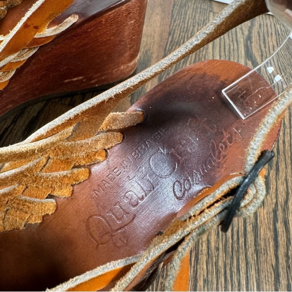 Vintage 1970s QualiCraft Casualets Brown leather woven wedges size 7.5 - Picture 5 of 8